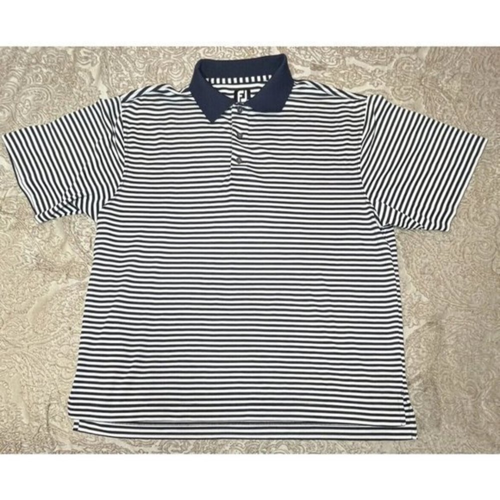 FootJoy XL Navy Blue & White Stripe Shortsleeve Polo